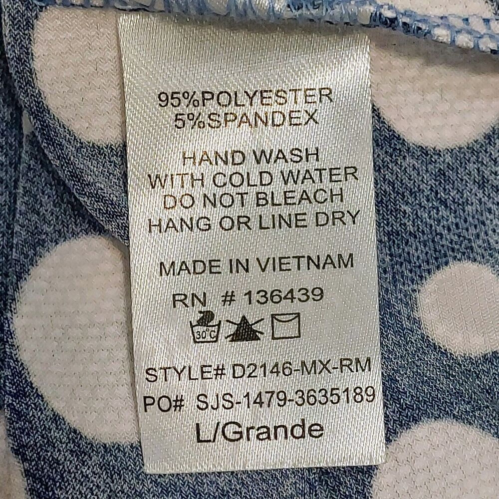 SJS Sleeveless Maxi Dress Size Large Polka Dots Blue White Elastic Waist - Picture 4 of 5